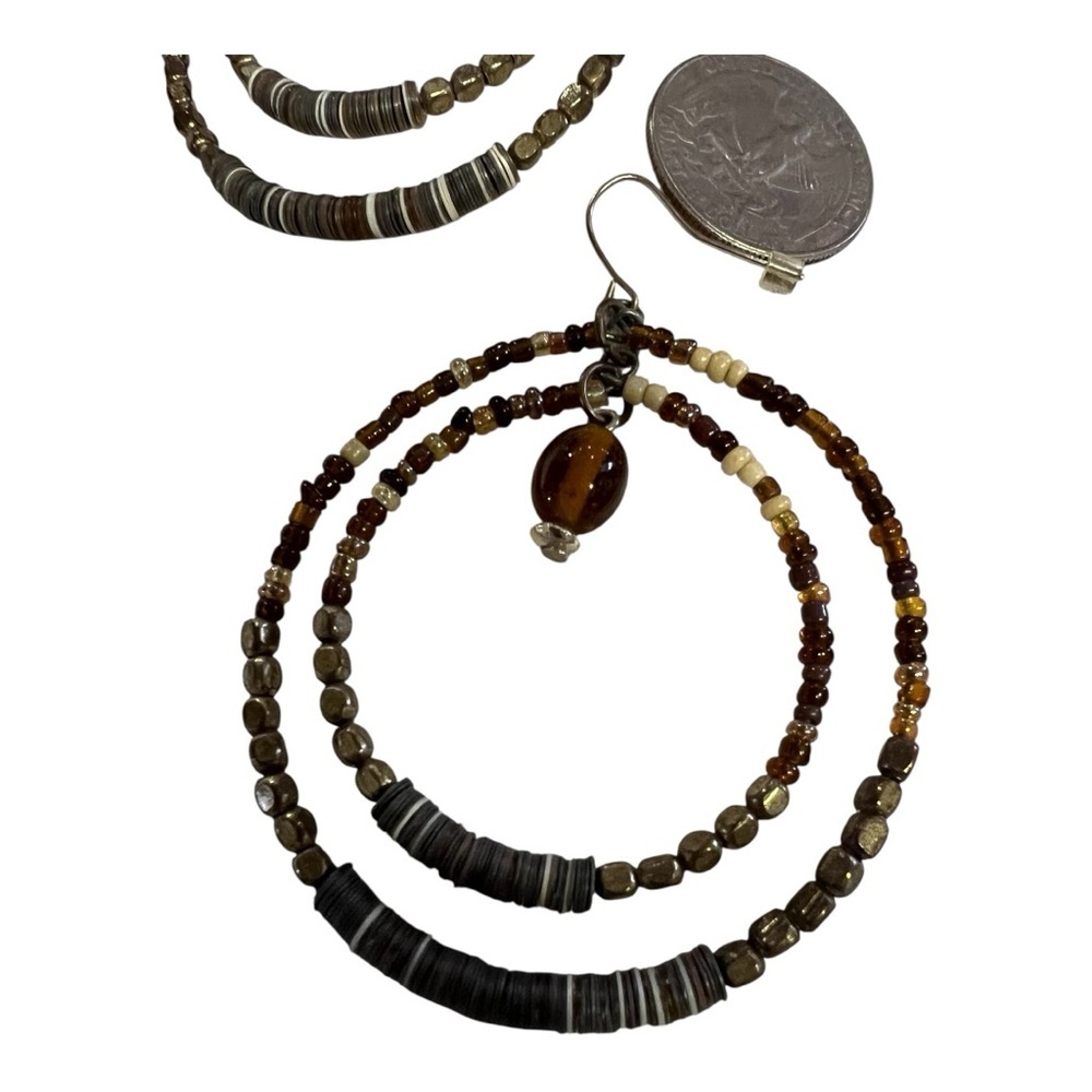 Large Mini Beaded Double Hoop Earrings